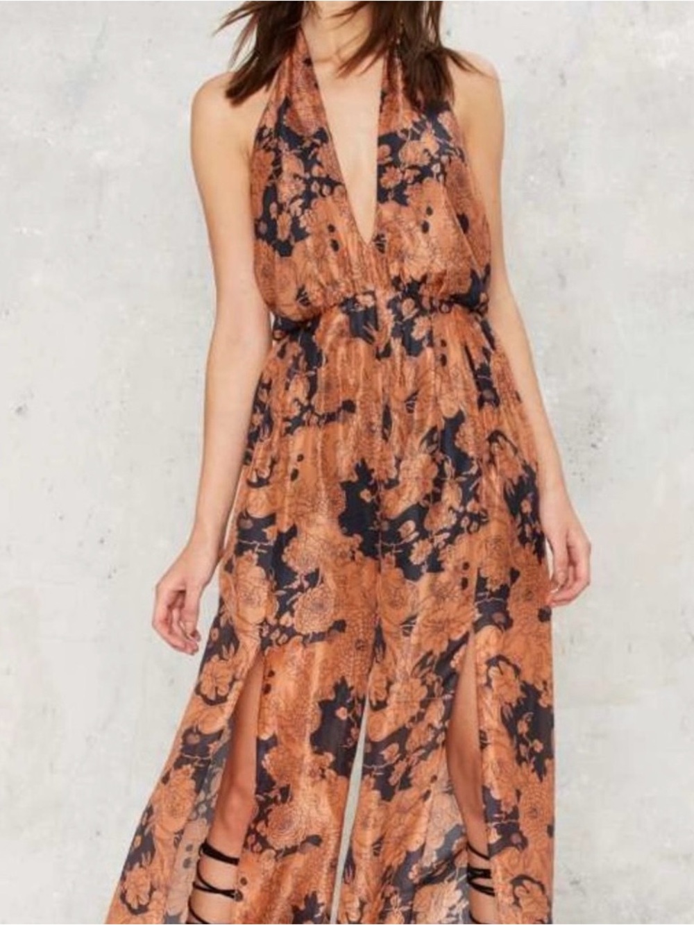 Nasty Gal Silk Floral Halter Jumpsuit - Picture 1 of 11